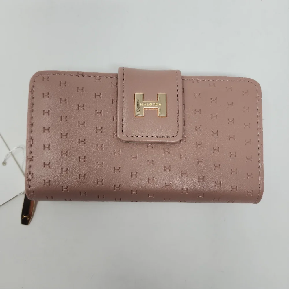 Halston Rose Gold Logo Zip Around and Button Wallet